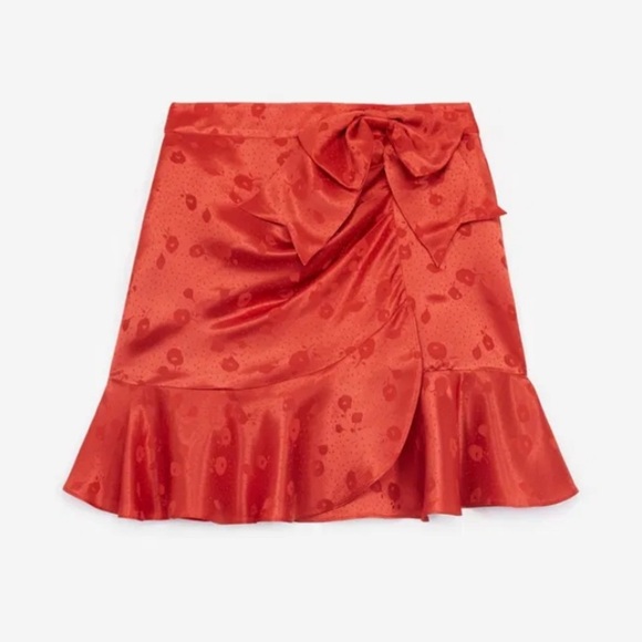 The Kooples Mini Wrap Silk Skirt with Ruched Ruffle & Bow - Picture 1 of 10